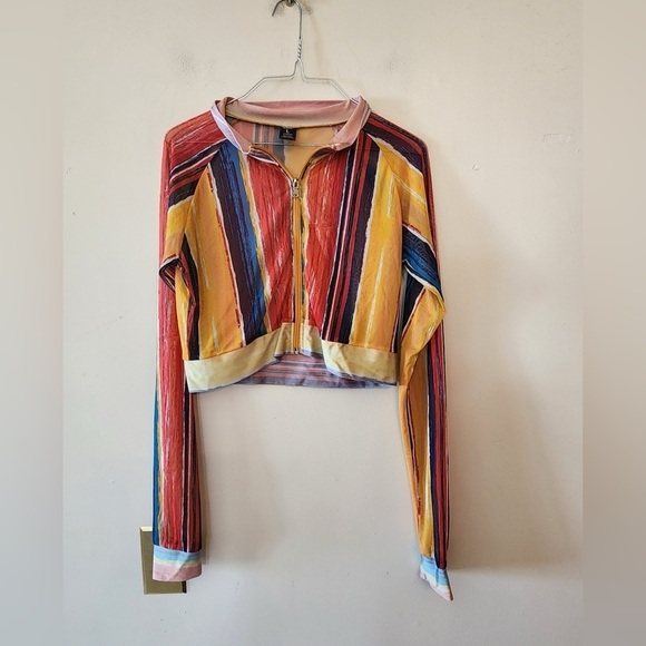 Tops - Redfox long sleeve sheer cropped top shirt size juniors large